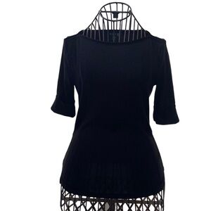 Lauren Ralph Lauren black velvet trim boatneck tee